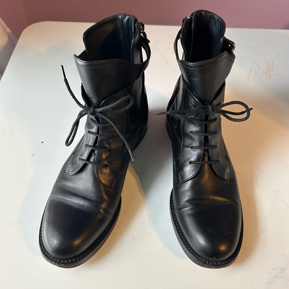 Lanvin black lace-up ankle boots, w/ ankle strap, EU 38 / US 7.5, good condition
